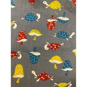 Vintage Cortley Fabrics Fabric Mushroom Turtle Novelty Print MCM Retro Kitsch